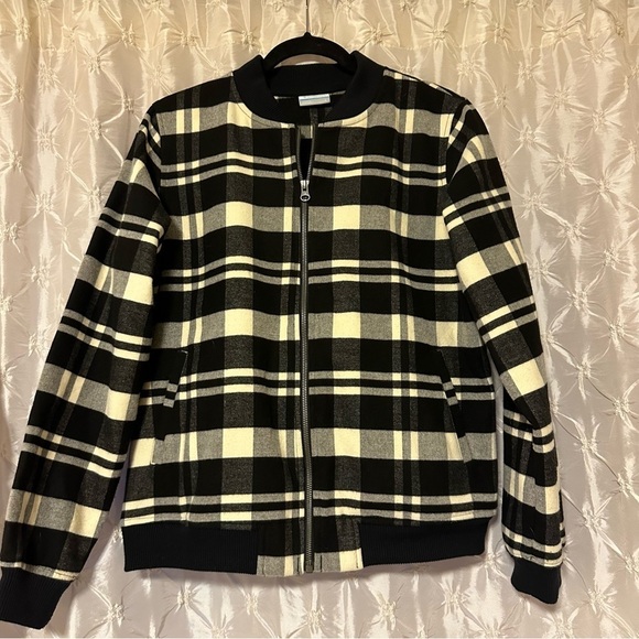 Columbia Cream Black Alpine Buffalo Check Plaid Jacket Coat Flannel - Picture 1 of 10